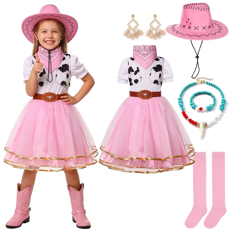 Kids Western Cowboy Dress Halloween Cosplay Pink Cowgirl Fancy Girls Outfits Children's Costume Halloween Carnival Theme Party
Kids Western Cowboy Dress Halloween Cosplay Pink Cowgirl Fancy Girls Outfits Children's Costume Halloween Carnival Theme Party