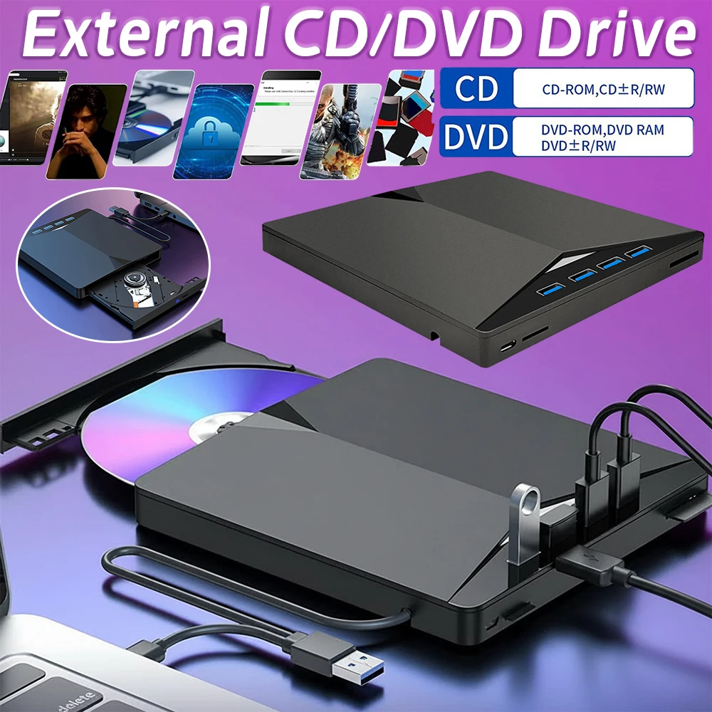 DVD Player High Speed Data Transfer 7-in-1 Optical Drive USB 3.0 Type-c External Portable CD/DVD Reader for Windows 11/10/8/7
DVD Player High Speed Data Transfer 7-in-1 Optical Drive USB 3.0 Type-c External Portable CD/DVD Reader for Windows 11/10/8/7