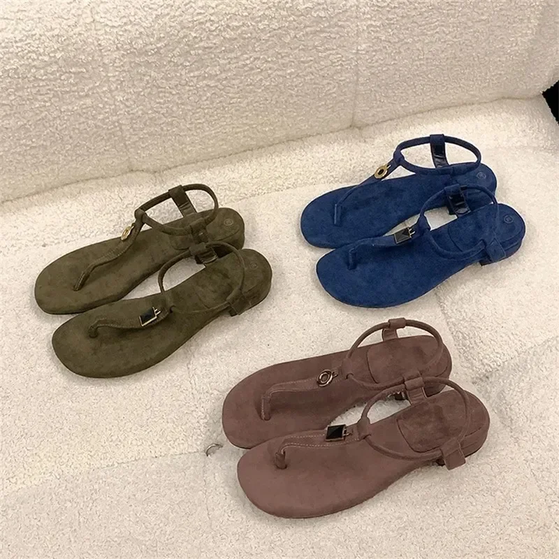 Aneikeh Summer Women's Blue Suede T-Strap Flip Flops Metal Decor Flat Sandals Ankle Strap Casual Slingback Slippers Beach Shoes
Aneikeh Summer Women's Blue Suede T-Strap Flip Flops Metal Decor Flat Sandals Ankle Strap Casual Slingback Slippers Beach Shoes