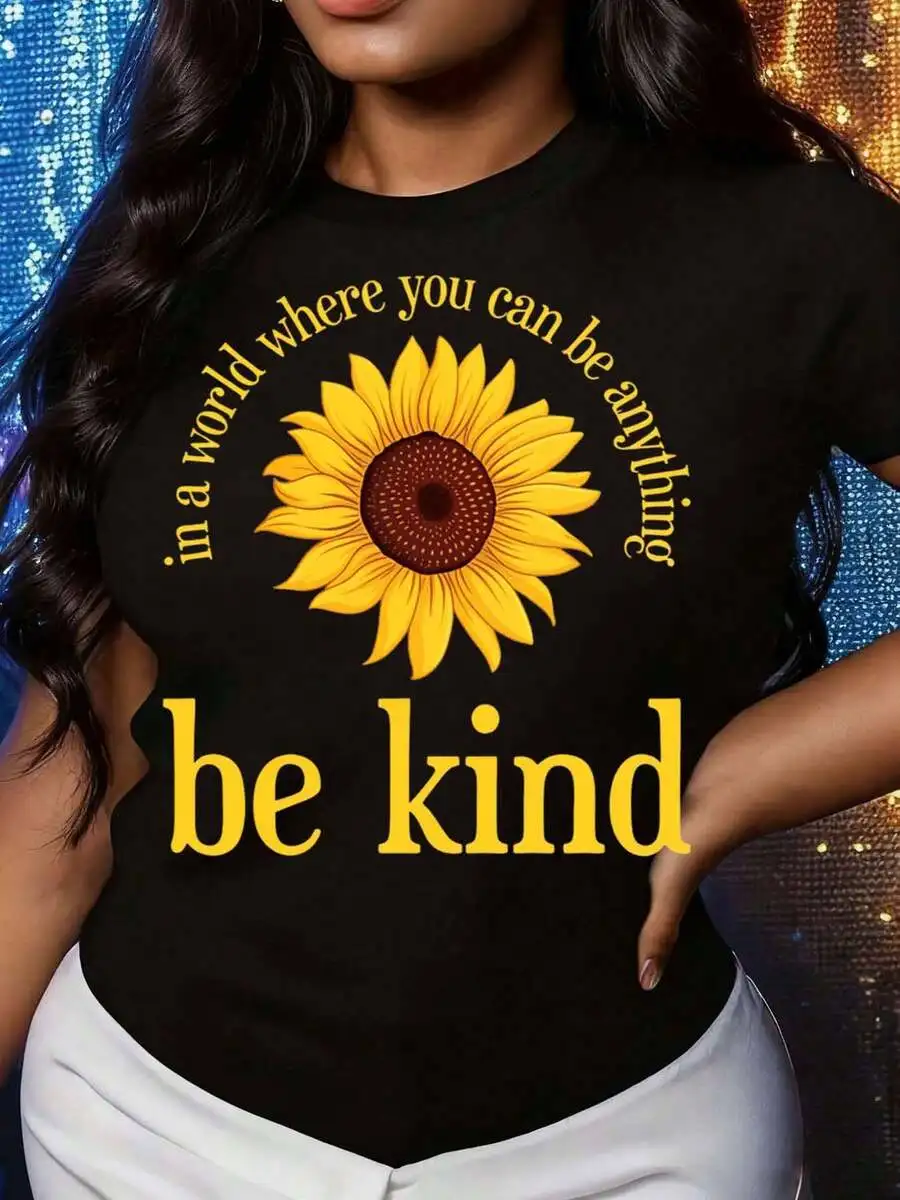 Plus Size Womens Sunflower Be Kind Graphic Tee Casual T-Shirt
Plus Size Womens Sunflower Be Kind Graphic Tee Casual T-Shirt