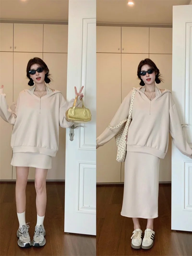 Sweet Hot Girl Suit Women's Autumn and Winter Hooded Sweatshirt Slim Fitting Strap Dress Two-piece Set Fashion Female Clothes
Sweet Hot Girl Suit Women's Autumn and Winter Hooded Sweatshirt Slim Fitting Strap Dress Two-piece Set Fashion Female Clothes