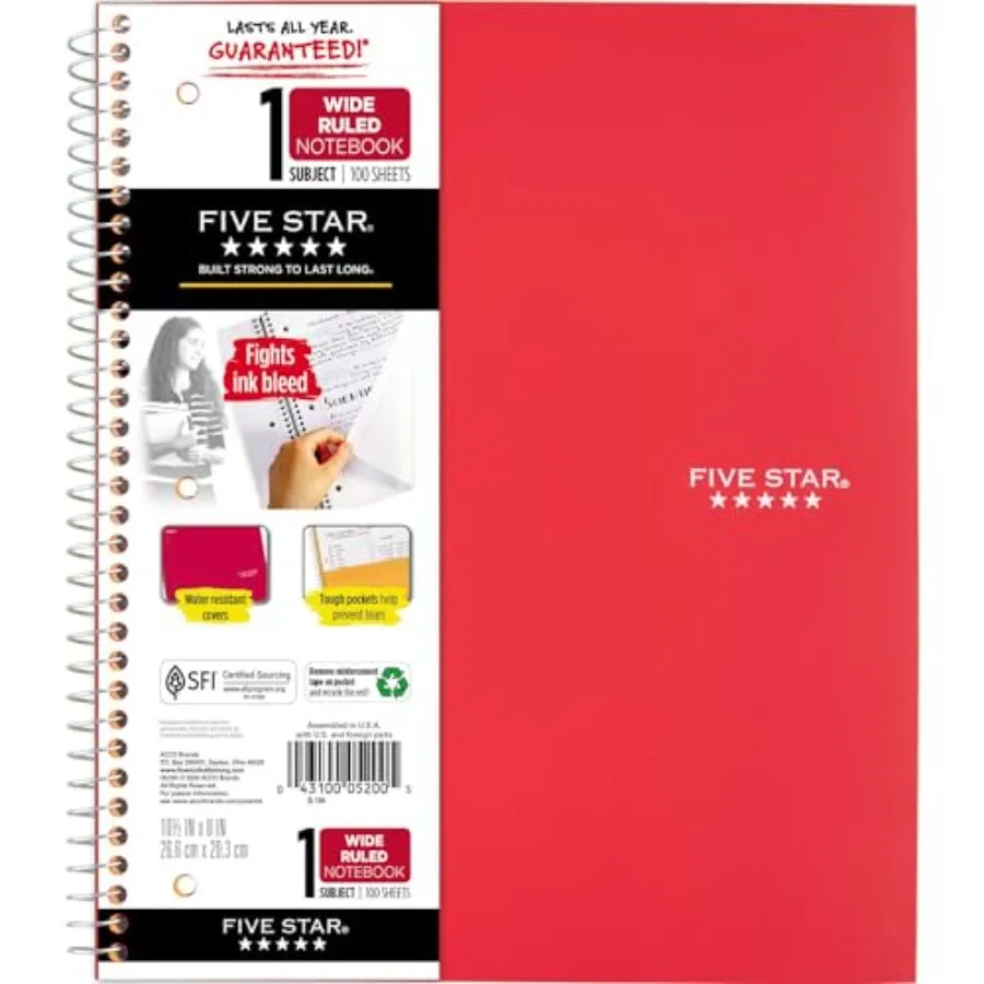 Spiral Notebook, 1 Subject, Wide Ruled Paper, 10-1/2" x 8", 100 Sheets, Assorted Colors, Color Will Vary, Office Product, 1 Cou
Spiral Notebook, 1 Subject, Wide Ruled Paper, 10-1/2" x 8", 100 Sheets, Assorted Colors, Color Will Vary, Office Product, 1 Cou