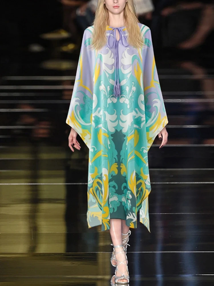 Robe Casual Women Dress Summer Fashion Twill Satin Printing Loose Long Vestidos Batwing Sleeve Party Vacation Wear
Robe Casual Women Dress Summer Fashion Twill Satin Printing Loose Long Vestidos Batwing Sleeve Party Vacation Wear