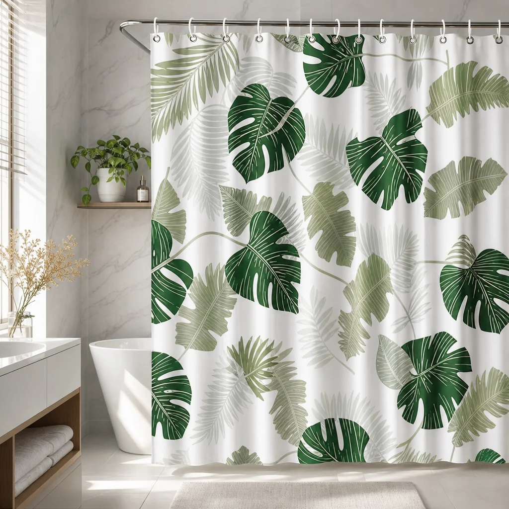 Green Monstera Shower Curtain Tropical Palm Leaf Pattern Waterproof Fabric Modern Bathroom Decor Curtains with 12Hooks 180x180cm
Green Monstera Shower Curtain Tropical Palm Leaf Pattern Waterproof Fabric Modern Bathroom Decor Curtains with 12Hooks 180x180cm
