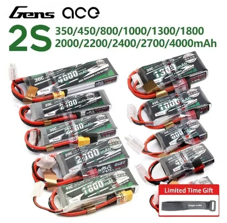 Gens ACE Lipo Battery 2S 7.4V 800mAh 1000mAh 1300mAh 1800mAh 2200mAh 2400mAh 2700mAh 4000mAh 30C 45C with T/XT60 Plug
Gens ACE Lipo Battery 2S 7.4V 800mAh 1000mAh 1300mAh 1800mAh 2200mAh 2400mAh 2700mAh 4000mAh 30C 45C with T/XT60 Plug