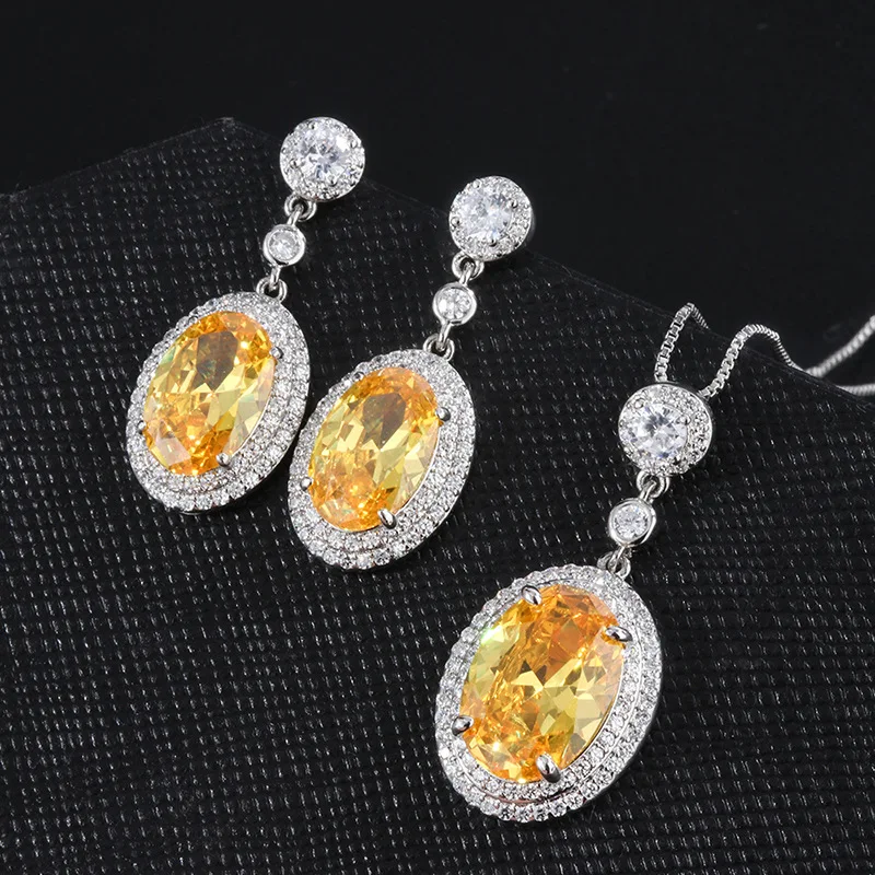 Jewelry foreign trade colored gemstone model, popular in Europe and America, yellow diamond 8*12 oval-shaped earrings
Jewelry foreign trade colored gemstone model, popular in Europe and America, yellow diamond 8*12 oval-shaped earrings