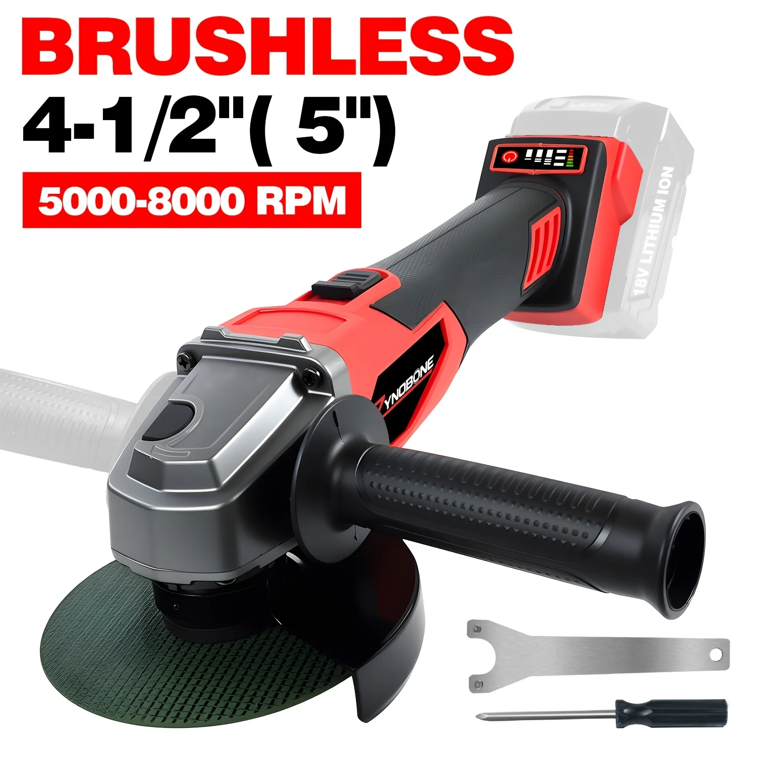 4-1/2 Inch/5 Inch Cordless Compact Angle Grinder for 18V Batteries, with Non-Locking Paddle Switch. Widely Used for Tile, Stone, Steel, Polishing, And Grinding. (Tool Solely)
4-1/2 Inch/5 Inch Cordless Compact Angle Grinder for 18V Batteries, with Non-Locking Paddle Switch. Widely Used for Tile, Stone, Steel, Polishing, And Grinding. (Tool Solely)
