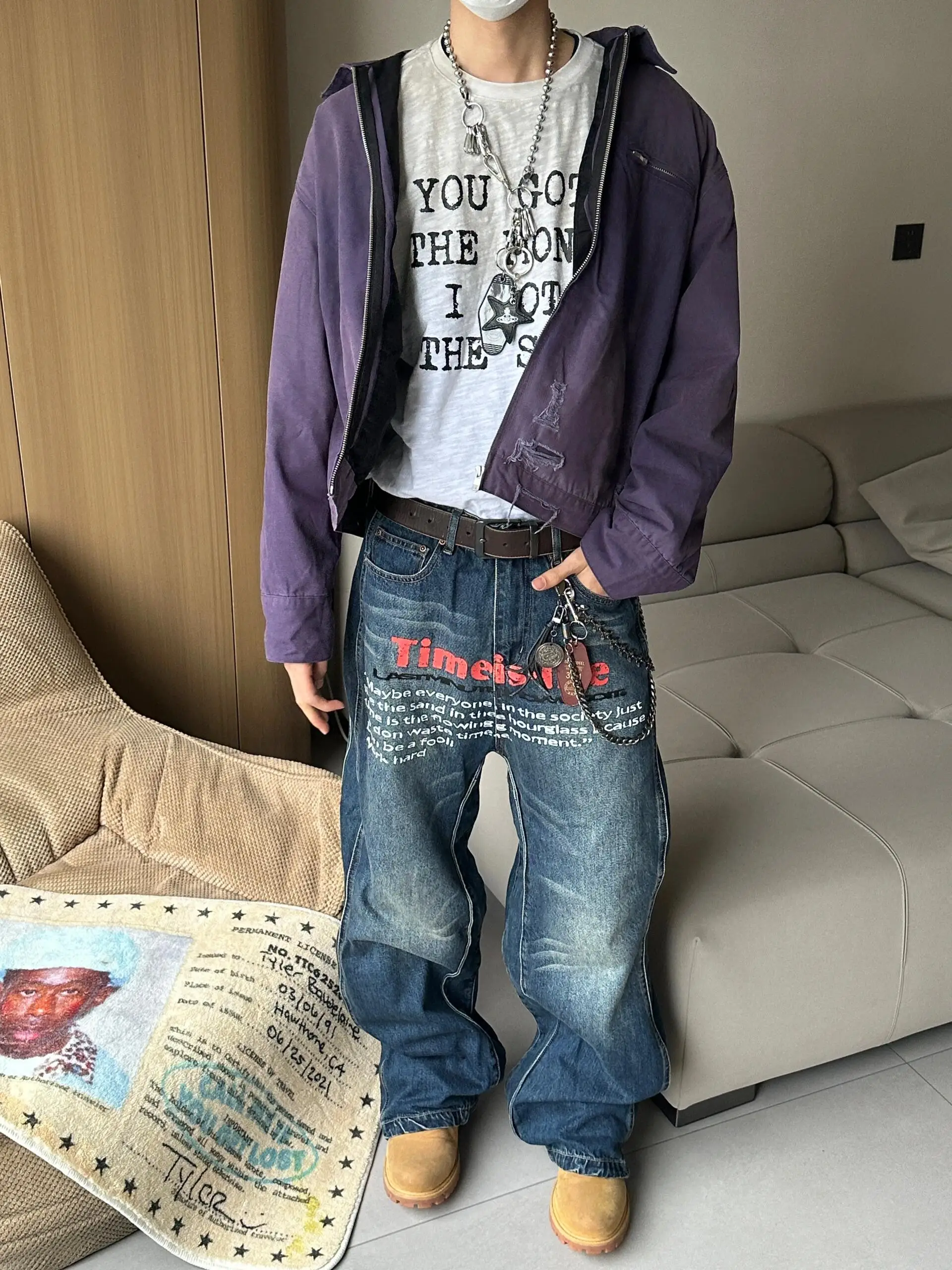 American Vibe Washed out Vintage Print Loose Fit Straight Leg Jeans for Men Casual Youthful Style Autumn Trendy Loose Design
American Vibe Washed out Vintage Print Loose Fit Straight Leg Jeans for Men Casual Youthful Style Autumn Trendy Loose Design