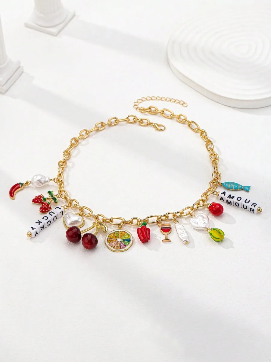 Funky Fruit Charm Necklace With Strawberry Cherry Chili Heart And Letter Beads For Women
Funky Fruit Charm Necklace With Strawberry Cherry Chili Heart And Letter Beads For Women