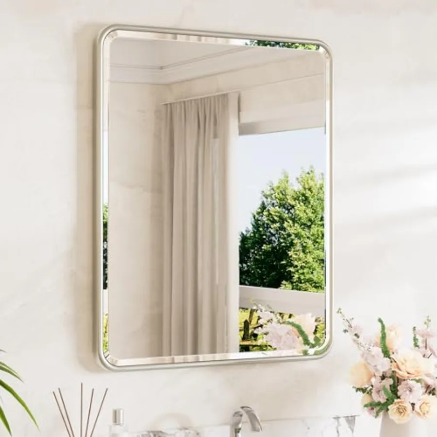 Brushed Nickel Bathroom Mirror 24 x 30 Beveled Edge Tempered Glass Rounded Corner Rectangle Bathroom Mirror for Over Sink for M
Brushed Nickel Bathroom Mirror 24 x 30 Beveled Edge Tempered Glass Rounded Corner Rectangle Bathroom Mirror for Over Sink for M