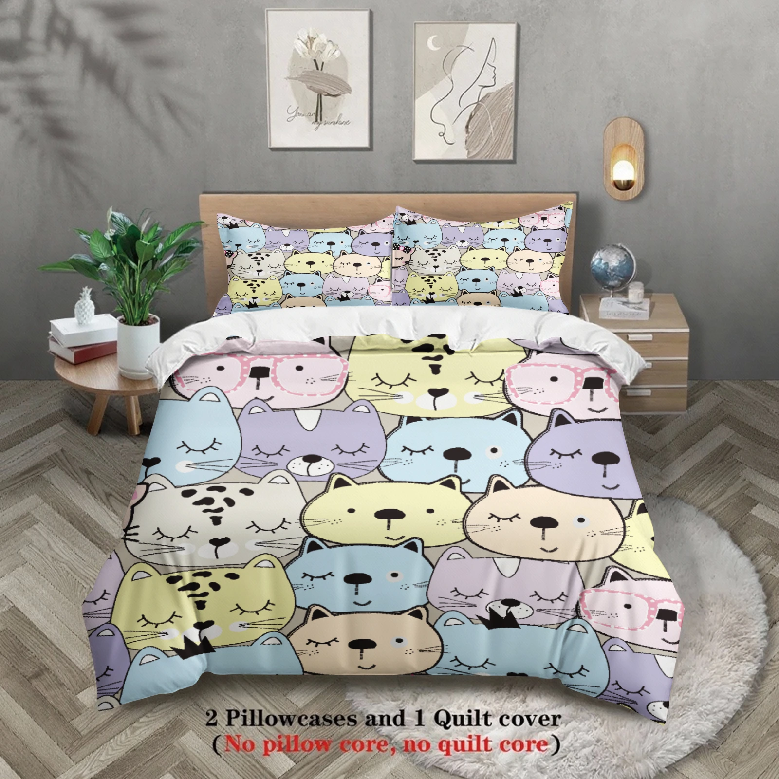 3pcs Cat Bowknot Bedding Sets 3D Printed Cute Cartoon Cat Dormitory Twin Size For Students Duvet Cover Sets With 2Pillowcases
3pcs Cat Bowknot Bedding Sets 3D Printed Cute Cartoon Cat Dormitory Twin Size For Students Duvet Cover Sets With 2Pillowcases