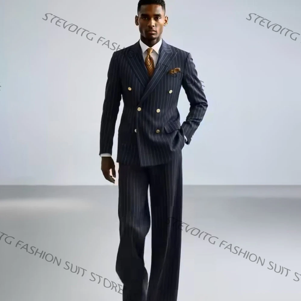 2 Piece Pinstripe Men's Suits Slim Fit for Formal Wedding Tuxedo Peaked Lapel Navy Blue Striped Business Prom Groom Male Fashion
2 Piece Pinstripe Men's Suits Slim Fit for Formal Wedding Tuxedo Peaked Lapel Navy Blue Striped Business Prom Groom Male Fashion