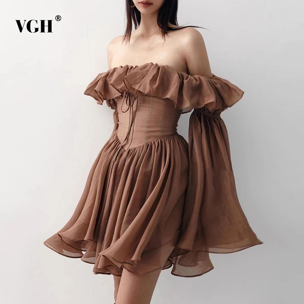 VGH Elegant Slimming Folds Mini Dresses For Women Slash Neck Off The Shoulder Sleeve High Waist Summer Sexy Dress Female Style
VGH Elegant Slimming Folds Mini Dresses For Women Slash Neck Off The Shoulder Sleeve High Waist Summer Sexy Dress Female Style