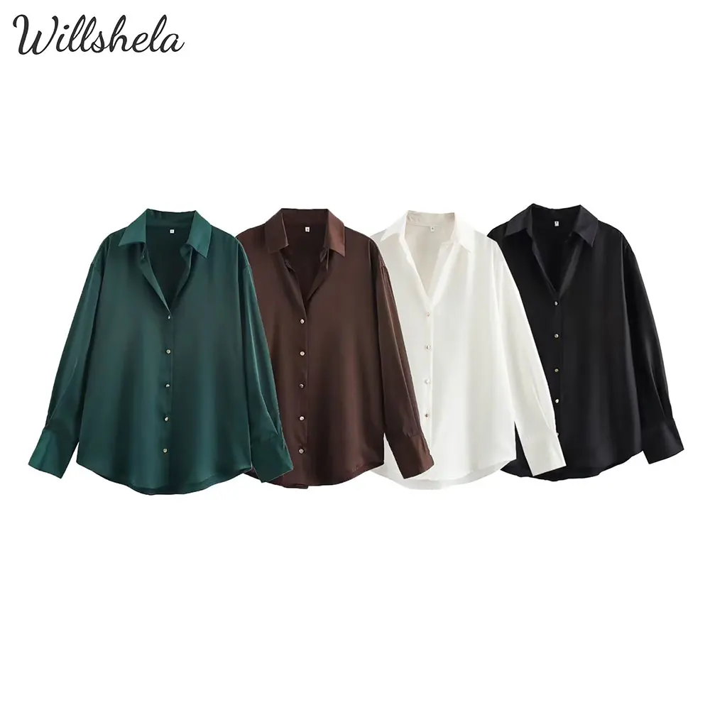 Willshela Women Fashion Satin Textured Shirt Lapel Collar Long Sleeves Female Chic Lady Casual Basic Mujer Blouse
Willshela Women Fashion Satin Textured Shirt Lapel Collar Long Sleeves Female Chic Lady Casual Basic Mujer Blouse