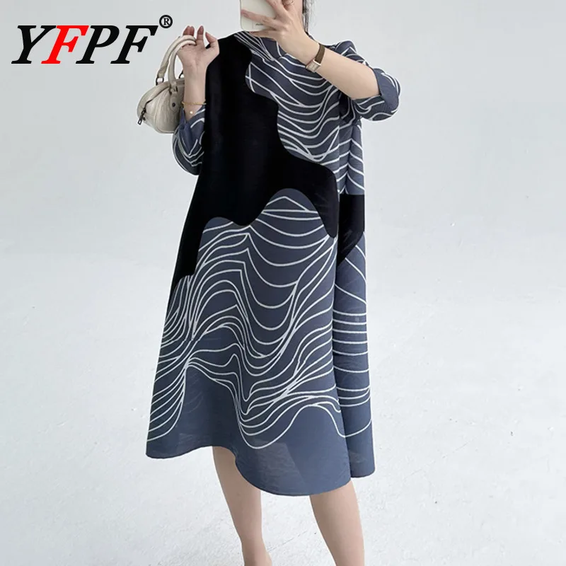 YFPF Miyake Pleated Women Dress Women Fashion Contrast Color Striped Printing A Line Dresses Casual 2025 New Clothing 3A444
YFPF Miyake Pleated Women Dress Women Fashion Contrast Color Striped Printing A Line Dresses Casual 2025 New Clothing 3A444