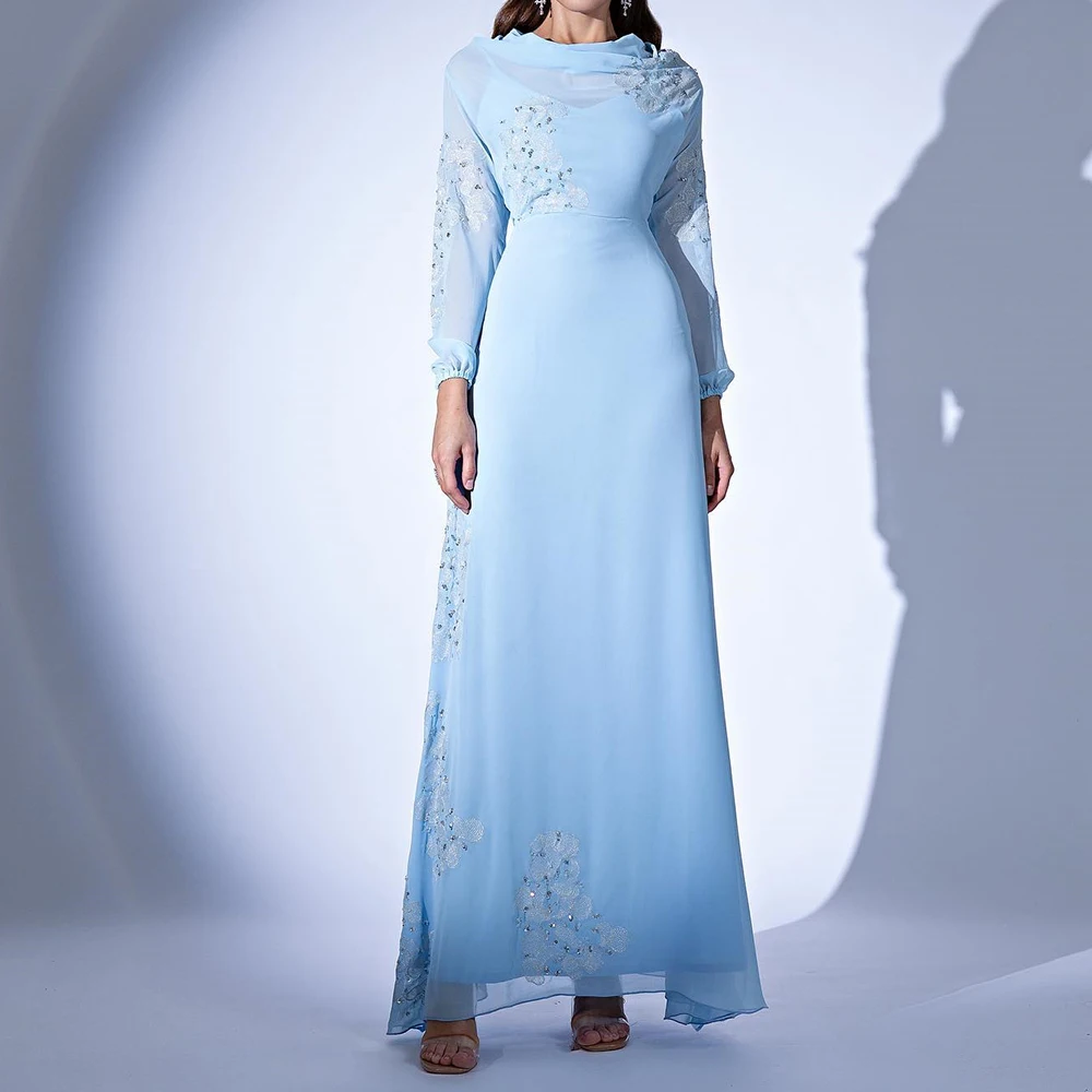 Customized Chiffon A-Line Crystal Evening Dress Crew neck Long Sleeves Floor Length Zipper Back Sweep Train High Quali
Customized Chiffon A-Line Crystal Evening Dress Crew neck Long Sleeves Floor Length Zipper Back Sweep Train High Quali