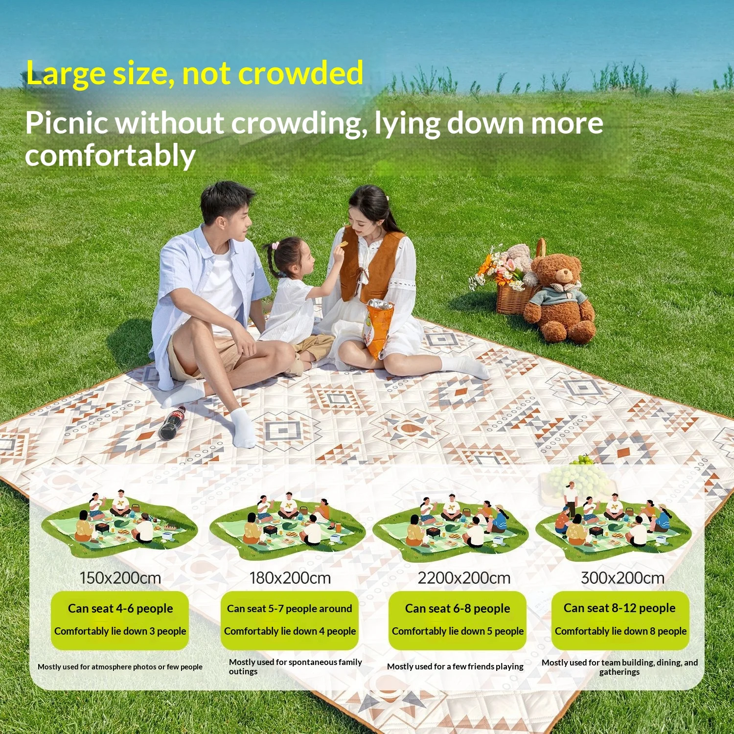 Picnic Blanket Waterproof 200x200CM Large Beach Mat with Carrying Handle Foldable Portable Sandproof for Camping Outdoor
Picnic Blanket Waterproof 200x200CM Large Beach Mat with Carrying Handle Foldable Portable Sandproof for Camping Outdoor