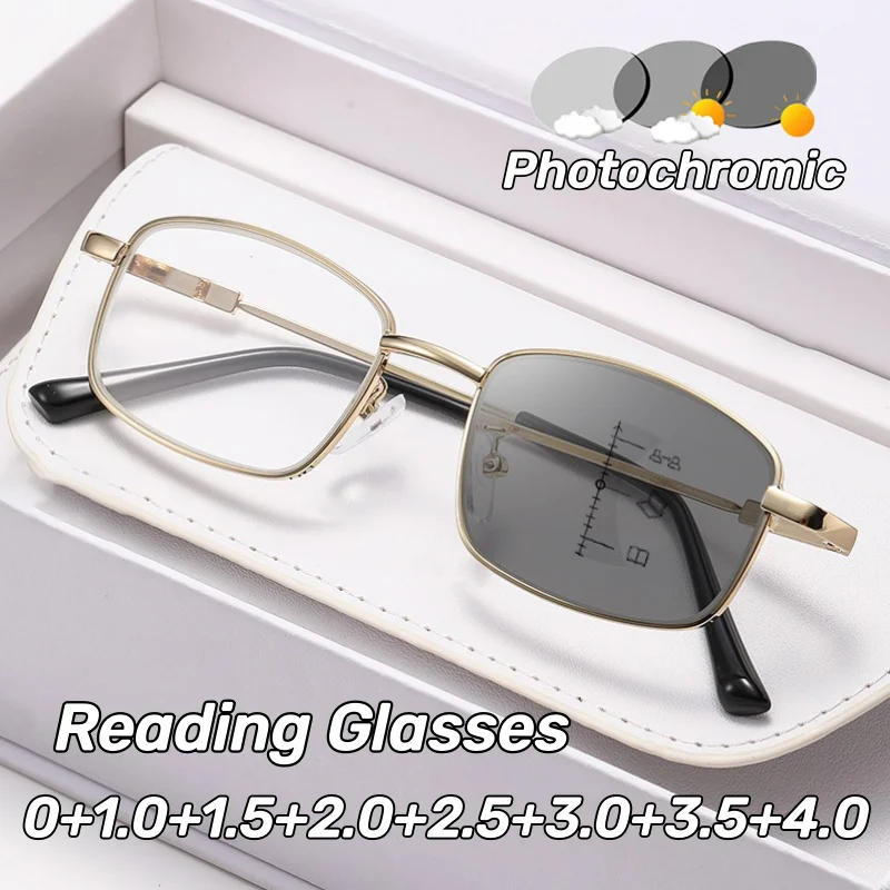 Photochromic Multifocal Presbyopia Glasses Metal Square-Frame Multifunctional Business Reading Glasses for Near and Far Vision
Photochromic Multifocal Presbyopia Glasses Metal Square-Frame Multifunctional Business Reading Glasses for Near and Far Vision