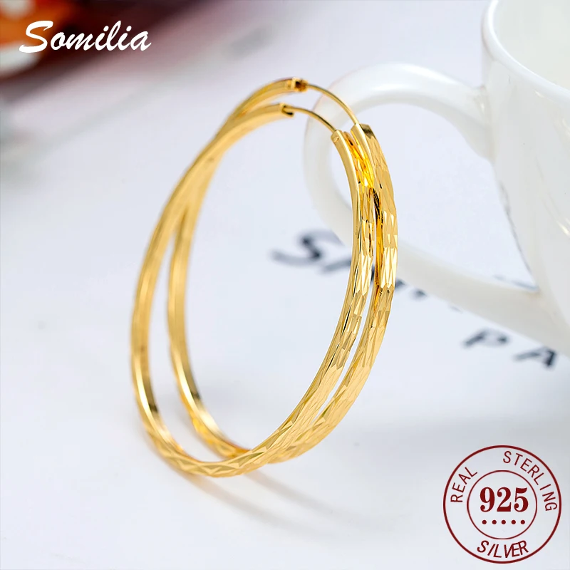 SOMILIA 925 sterling silver Large Hoop Earrings Gold color Big Circle Ear Accessories Trendy Fashion Jewelry
SOMILIA 925 sterling silver Large Hoop Earrings Gold color Big Circle Ear Accessories Trendy Fashion Jewelry