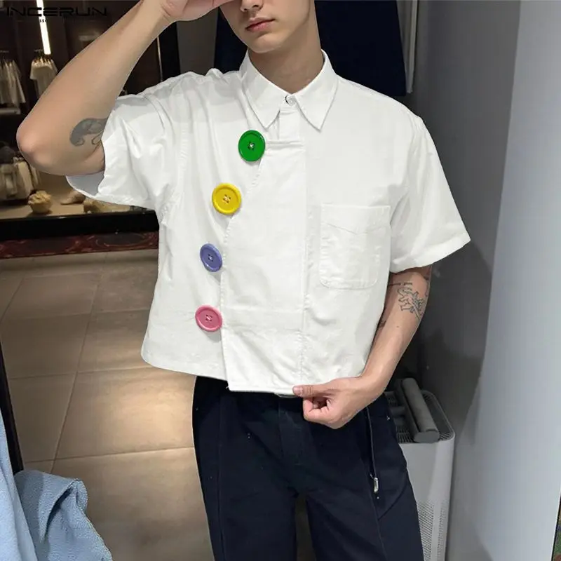 INCERUN Men Shirt Solid Color Lapel Short Sleeve Colorful Button Men Clothes Streetwear Summer Fashion Casual Crop Tops For Man
INCERUN Men Shirt Solid Color Lapel Short Sleeve Colorful Button Men Clothes Streetwear Summer Fashion Casual Crop Tops For Man