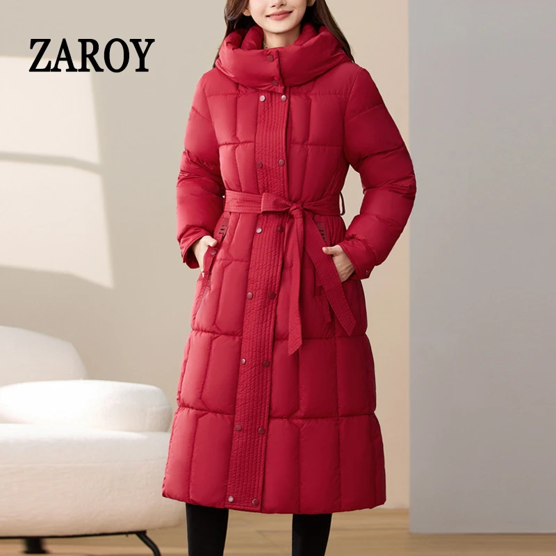ZAROY Women's Down Cotton Long Parkas Winter Jacket Hooded Solid Overcoat With Belt Elegant Thick Warm Outerwear куртка ж
ZAROY Women's Down Cotton Long Parkas Winter Jacket Hooded Solid Overcoat With Belt Elegant Thick Warm Outerwear куртка ж