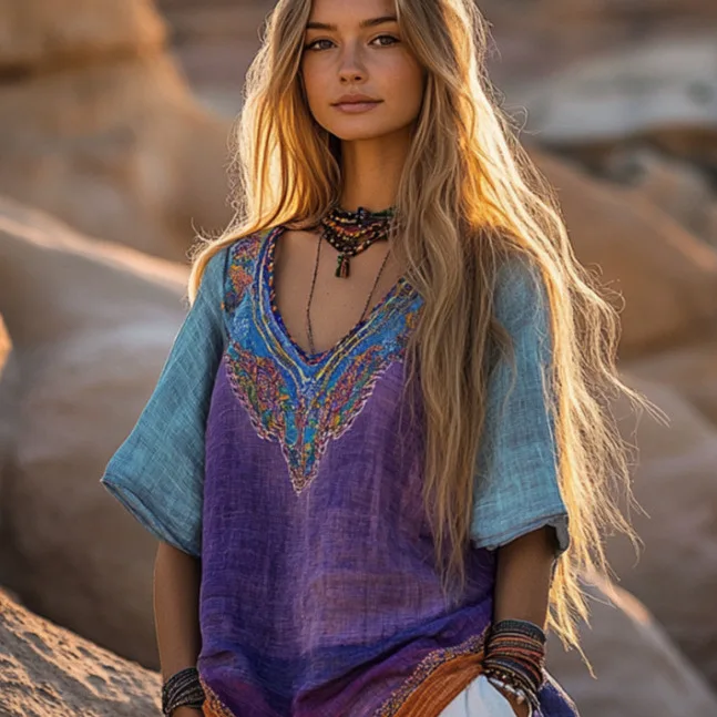 Autumn Women's V-Neck Montage Loose Retro Top Ethnic Printed Casual Bohemian Hooded T-shirt Women's Short Sleeved Shirt Clothing
Autumn Women's V-Neck Montage Loose Retro Top Ethnic Printed Casual Bohemian Hooded T-shirt Women's Short Sleeved Shirt Clothing
