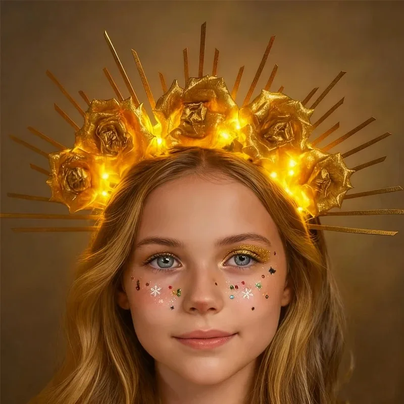 Illuminated Rose Goddess Crown - Light Up Gold Foil Headband with Adjustable Zipper - Halloween Christmas Festival Headpiece
Illuminated Rose Goddess Crown - Light Up Gold Foil Headband with Adjustable Zipper - Halloween Christmas Festival Headpiece