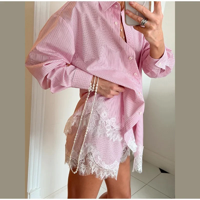 Lace Trimmed Long Sleeved Shirt High Waisted Shorts 2-piece Set 2026 Summer Sun Protection Fashion Casual Women's Clothing
Lace Trimmed Long Sleeved Shirt High Waisted Shorts 2-piece Set 2026 Summer Sun Protection Fashion Casual Women's Clothing