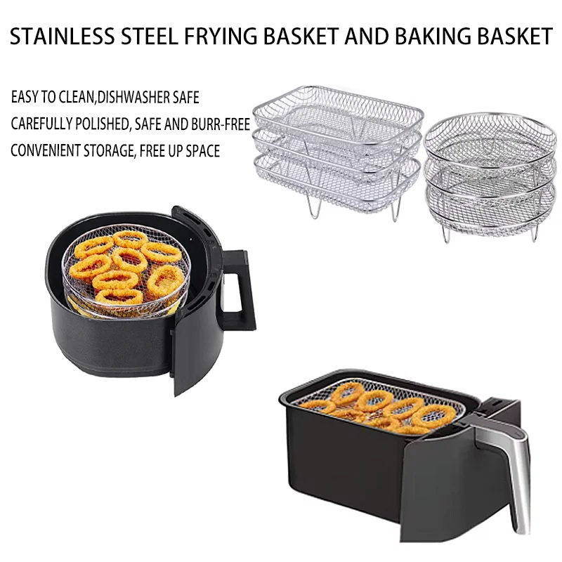 Three stackable air fryer racks made of 304 stainless steel, non stick frying pan and barbecue grill rack, kitchen cooking tools
Three stackable air fryer racks made of 304 stainless steel, non stick frying pan and barbecue grill rack, kitchen cooking tools