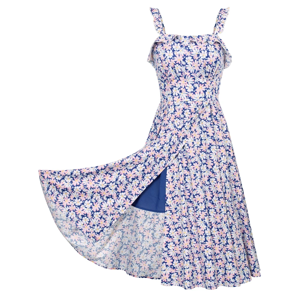 BP Women's Dress Vintage Floral Printed Front Slit Lined Dress High Waist Korean Style Spaghetti Straps Below Knee Cotton Dress
BP Women's Dress Vintage Floral Printed Front Slit Lined Dress High Waist Korean Style Spaghetti Straps Below Knee Cotton Dress