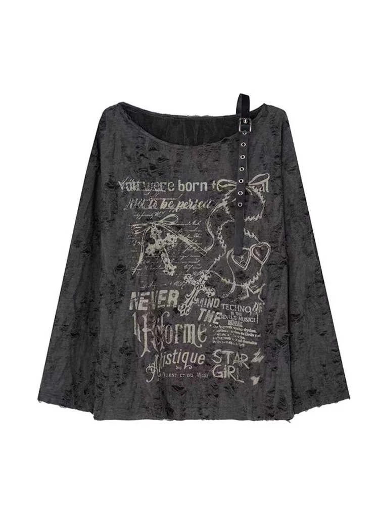 Women Dark Grey T-shirt Harajuku Y2k Graffiti Print Tee Top Vintage Oversize Long Sleeve Emo T-shirts Elegant 2000s Clothes 2024
Women Dark Grey T-shirt Harajuku Y2k Graffiti Print Tee Top Vintage Oversize Long Sleeve Emo T-shirts Elegant 2000s Clothes 2024