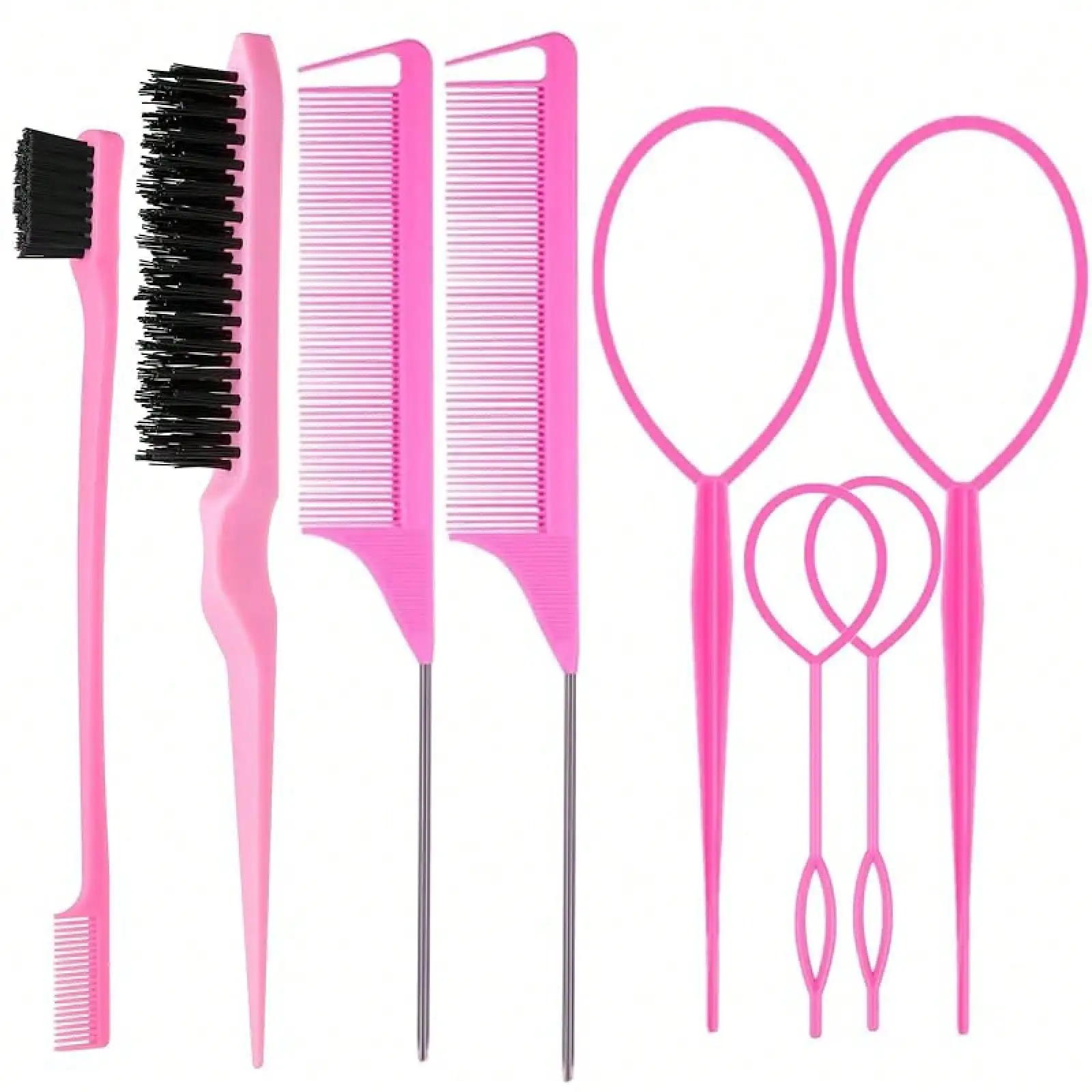 8Pcs Hair Brushes Set With 4Pcs Topsy Hair Tail Tools 1Pcs Bristle Teasing Hair Brush 1Pcs Control Brush 2Pcs Metal Pin Rat Tail Combs Woman Girl Hair Styling,&Back Brushing,Pink
8Pcs Hair Brushes Set With 4Pcs Topsy Hair Tail Tools 1Pcs Bristle Teasing Hair Brush 1Pcs Control Brush 2Pcs Metal Pin Rat Tail Combs Woman Girl Hair Styling,&Back Brushing,Pink