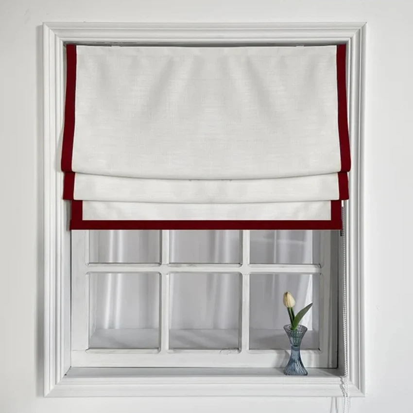 Modern Cotton Linen White With Cofee Border Trims Flat Roman Shade With Hardware Included Custom Window Curtains For Living Room
Modern Cotton Linen White With Cofee Border Trims Flat Roman Shade With Hardware Included Custom Window Curtains For Living Room