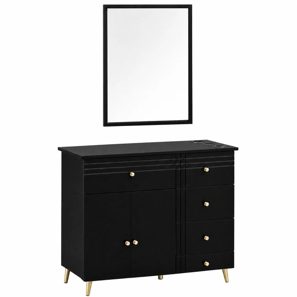 Wall mounted or cabinet style hair salon with metal frame mirror, 5 drawers, 1 storage cabinet, hair salon cabinet
Wall mounted or cabinet style hair salon with metal frame mirror, 5 drawers, 1 storage cabinet, hair salon cabinet