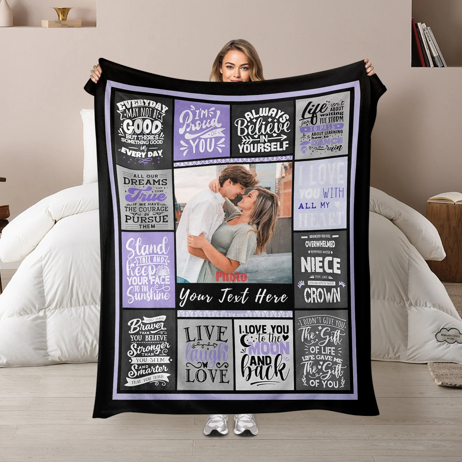 Custom Photo Text Design With Unique Pattern Personalized Blanket Thoughtful Gift Idea For Family Members Creative Home Decor
Custom Photo Text Design With Unique Pattern Personalized Blanket Thoughtful Gift Idea For Family Members Creative Home Decor