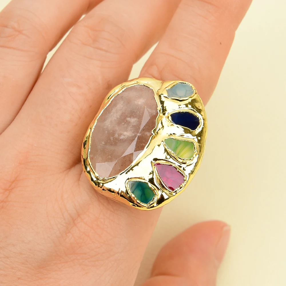 Natural Sunstone Multi Color Agate Jade Paved Adjustable Rings Engagement Jewelry Gifts
Natural Sunstone Multi Color Agate Jade Paved Adjustable Rings Engagement Jewelry Gifts