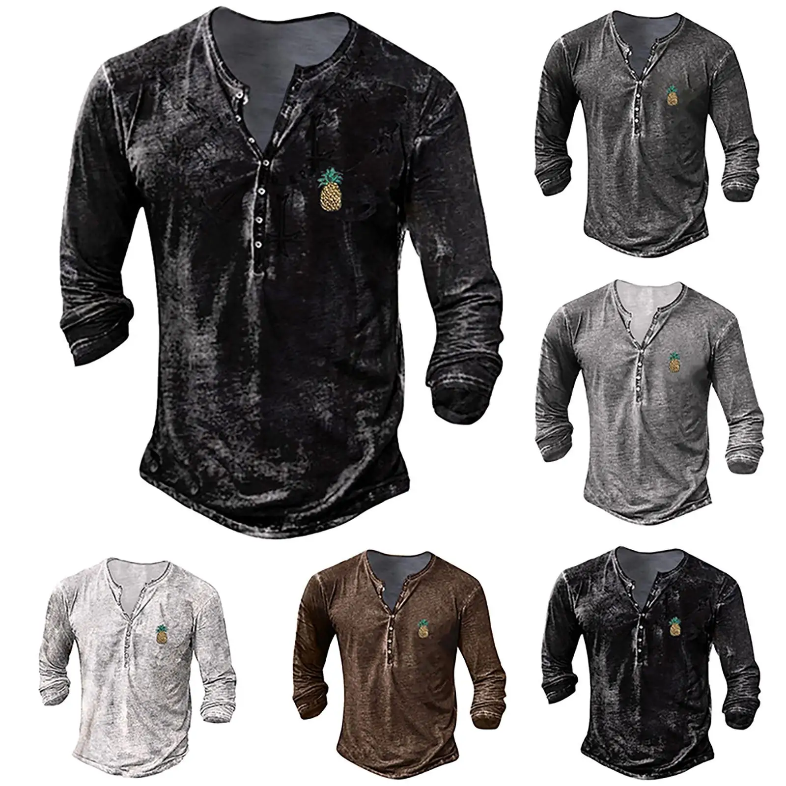 Men's long sleeved T-shirt retro Henry shirt pineapple 3D printed street comfortable long sleeved shirt
Men's long sleeved T-shirt retro Henry shirt pineapple 3D printed street comfortable long sleeved shirt