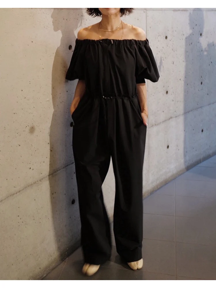 Casual Black One-Piece Suit Shoulder Bared One-Shoulder Short-Sleeved Design Commute High-Waist Nylon Wide-Leg Pants Summer
Casual Black One-Piece Suit Shoulder Bared One-Shoulder Short-Sleeved Design Commute High-Waist Nylon Wide-Leg Pants Summer