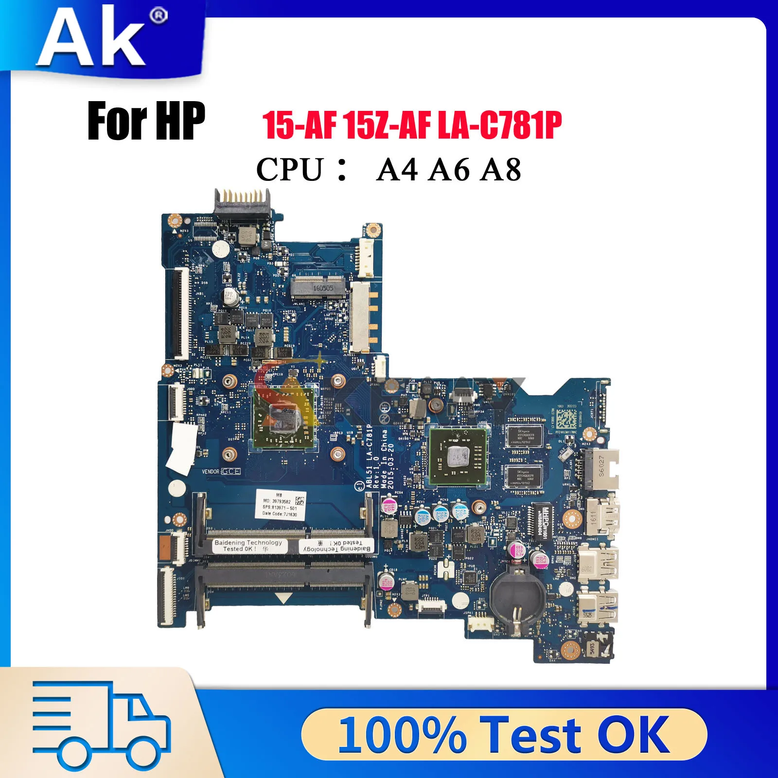 LA-C781P Laptop Motherboard For HP Pavilion 15-AF 15-BA With A6 A8 CPU R5 M330 GPU 813971-501 813971-001 100% Fully Tested
LA-C781P Laptop Motherboard For HP Pavilion 15-AF 15-BA With A6 A8 CPU R5 M330 GPU 813971-501 813971-001 100% Fully Tested