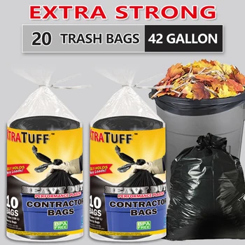 Xtratuff Large Trash Bags 42 Gallon Trash Bag 20 Count Garbage Bags BPA FREE Strong Rubbish Bag Black Industrial Garbage Trash