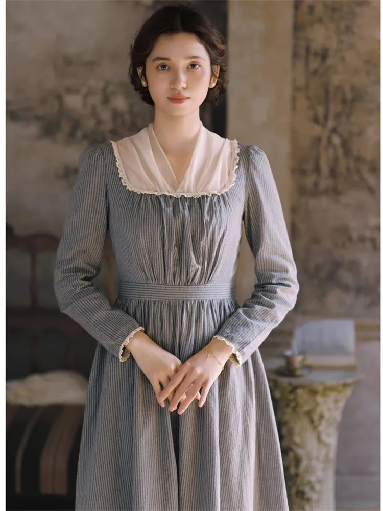 84-96cm Bust Spring Fall Spring Fall Dress Women Vintage Elegant Slim Sexy V-Neck French Pastoral Style 100%Cotton Striped Dress
84-96cm Bust Spring Fall Spring Fall Dress Women Vintage Elegant Slim Sexy V-Neck French Pastoral Style 100%Cotton Striped Dress