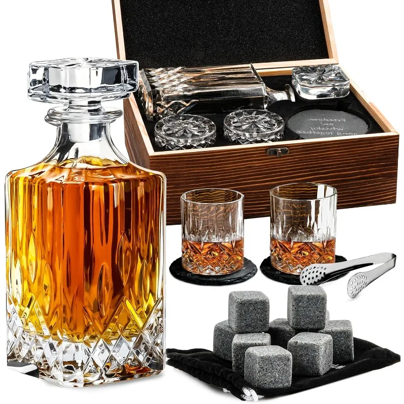 Whiskey Decanter Set for Men,Whiskey Decanter Gift Set with 2 Glasses&Cooling Stones,Engraved 25Oz Liquor Decanter with Coasters
Whiskey Decanter Set for Men,Whiskey Decanter Gift Set with 2 Glasses&Cooling Stones,Engraved 25Oz Liquor Decanter with Coasters