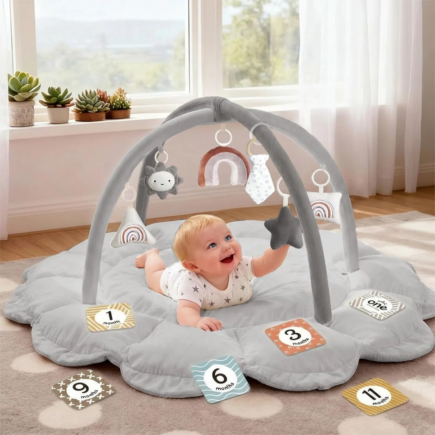 Baby Play Gym Mat, 5-in-1 Tummy Time Mat with 6 Toys, Convertible Ball Pit & Lounger for Infants Toddlers, Grey
Baby Play Gym Mat, 5-in-1 Tummy Time Mat with 6 Toys, Convertible Ball Pit & Lounger for Infants Toddlers, Grey
