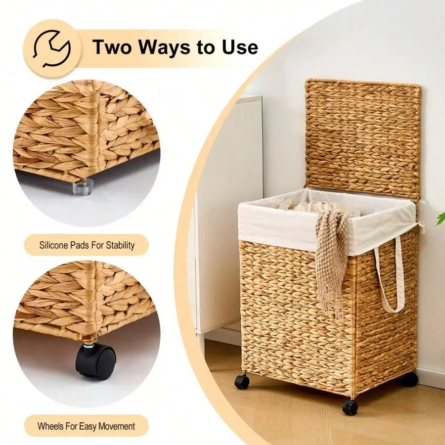Laundry Hamper With Lid And Wheels, Woven Natural Water Hyacinth Rolling Laundry Hamper
Laundry Hamper With Lid And Wheels, Woven Natural Water Hyacinth Rolling Laundry Hamper