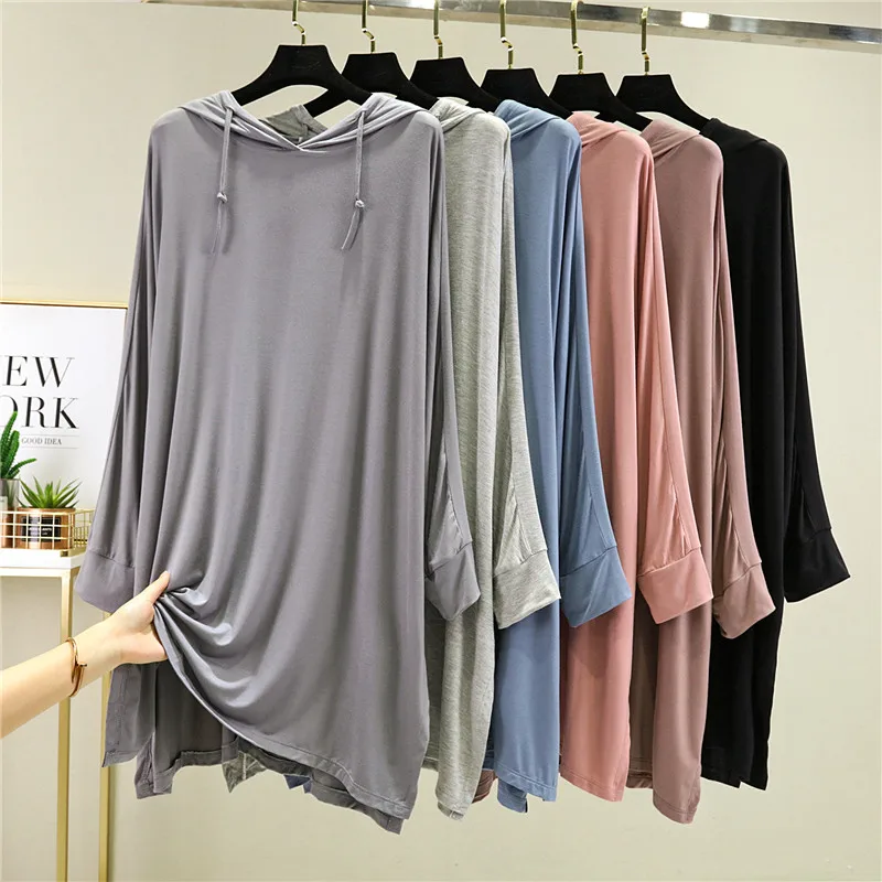 Modal Long Women T-Shirts Summer New Loose Hooded Solid Long-Sleeved Casual All Match Female Pulls Outwear Tops Tees
Modal Long Women T-Shirts Summer New Loose Hooded Solid Long-Sleeved Casual All Match Female Pulls Outwear Tops Tees