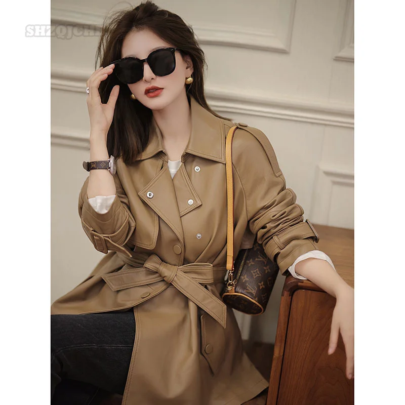 Women's Genuine Leather Windbreaker Autumnnew Fashionable Top Layer Sheepskin Leather Medium Long Style Temperament Female Coat
Women's Genuine Leather Windbreaker Autumnnew Fashionable Top Layer Sheepskin Leather Medium Long Style Temperament Female Coat