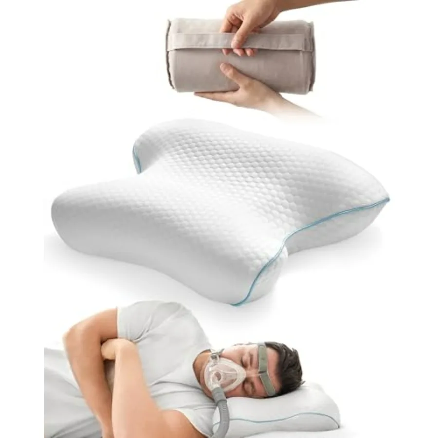 CPAP bed pillow for side and back sleepers, memory foam with cooling cover, gray, packable cervical support for hotels and camp
CPAP bed pillow for side and back sleepers, memory foam with cooling cover, gray, packable cervical support for hotels and camp