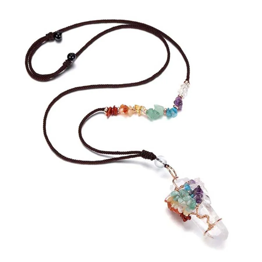 Natural Irregular Crystal Quartz Stone Pendant Necklace For Women Wire Wrapped 7 Chakra Tree Life Stone Adjustable Rope Jewelry
Natural Irregular Crystal Quartz Stone Pendant Necklace For Women Wire Wrapped 7 Chakra Tree Life Stone Adjustable Rope Jewelry