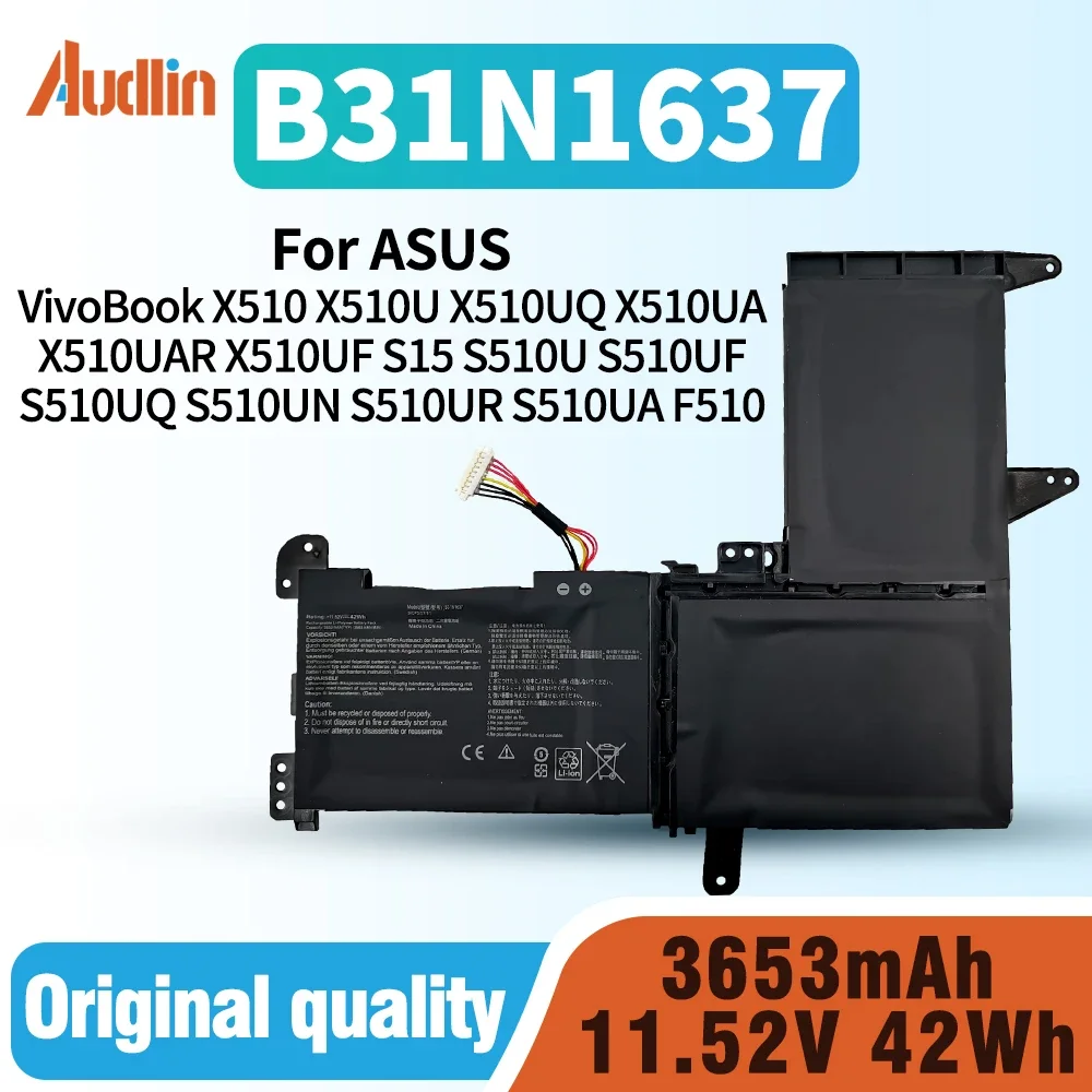 B31N1637 C31N1637 Laptop Battery for ASUS VivoBook X510 X510U X510UQ X510UA S510U S510UF S510UQ F510U F510UA F510UQ F510QA
B31N1637 C31N1637 Laptop Battery for ASUS VivoBook X510 X510U X510UQ X510UA S510U S510UF S510UQ F510U F510UA F510UQ F510QA