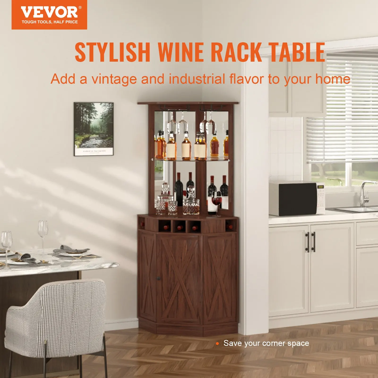 Corner Industrial Bar Cabinet, Wine Table For Liquor & Glasses, Sideboard Buffet Cabinet With Glass Holder, Freestanding
Corner Industrial Bar Cabinet, Wine Table For Liquor & Glasses, Sideboard Buffet Cabinet With Glass Holder, Freestanding